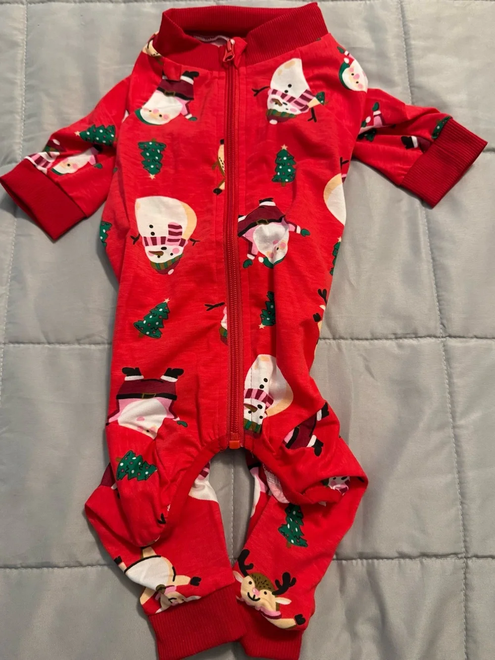 Red Holiday Snowman Pet’s One-Piece Zipper Pajamas/Recovery suit.